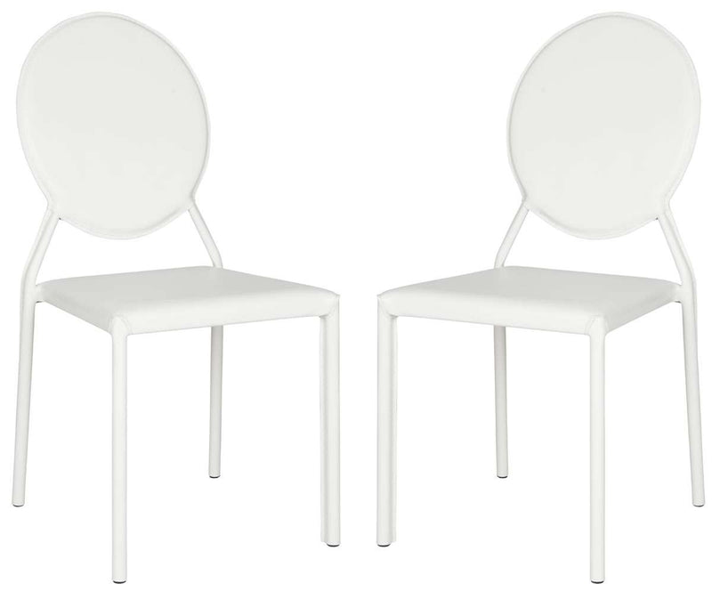 Safavieh Warner 37''H Round Back Leather Side Chair Set Of 2 - White | Dining Chairs | Modishstore