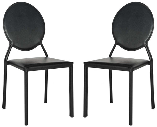 Safavieh Warner 37''H Round Back Leather Side Chair Set Of 2 - Black | Dining Chairs | Modishstore