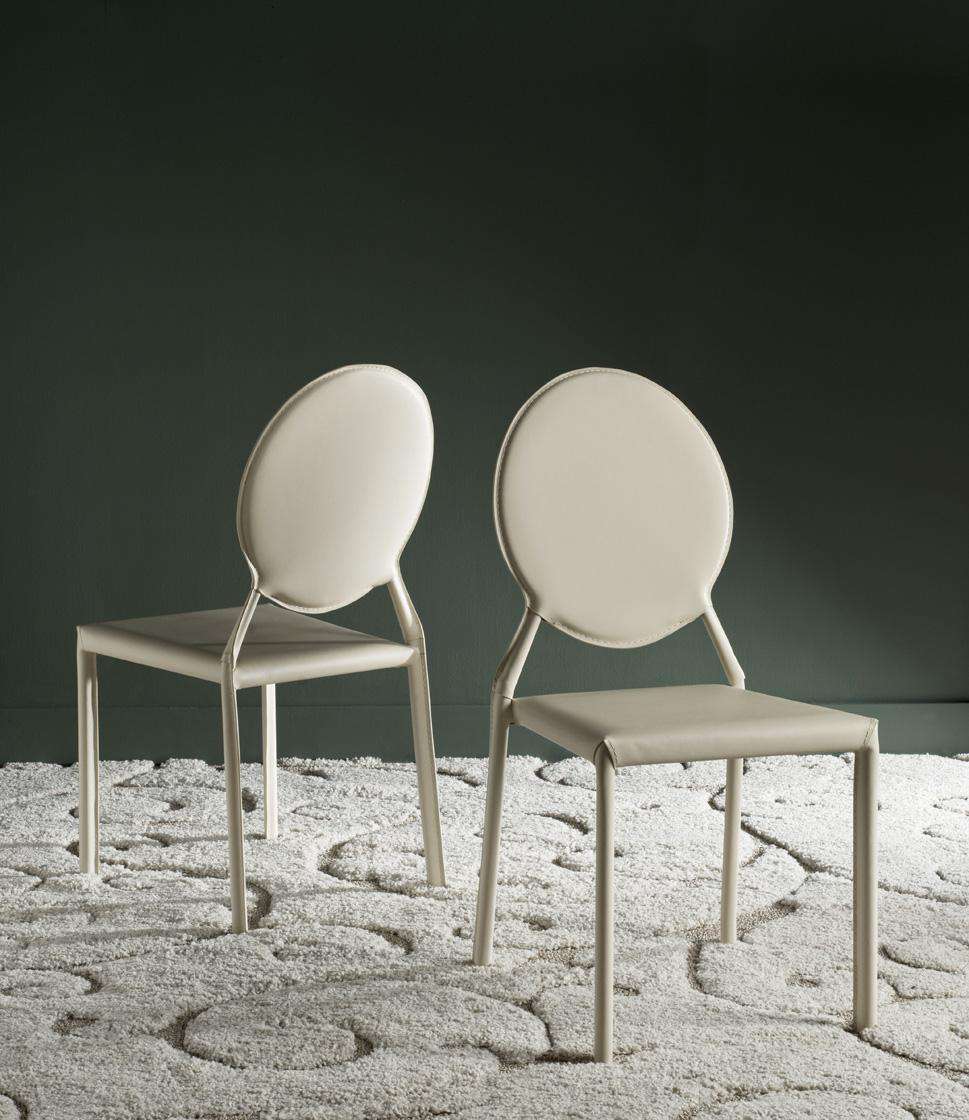 Safavieh Warner 37''H Round Back Leather Side Chair Set Of 2 - Butter Cream | Dining Chairs | Modishstore - 2