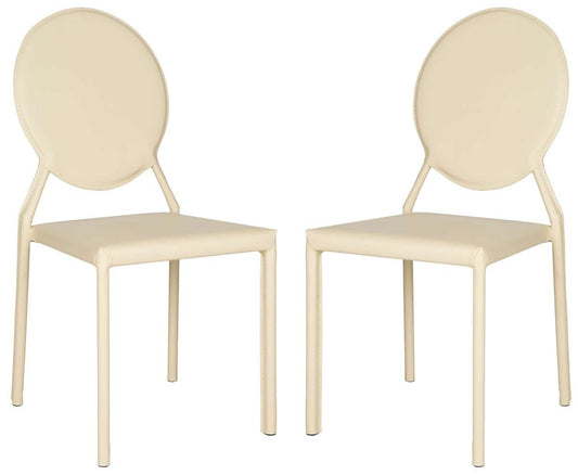 Safavieh Warner 37''H Round Back Leather Side Chair Set Of 2 - Butter Cream | Dining Chairs | Modishstore