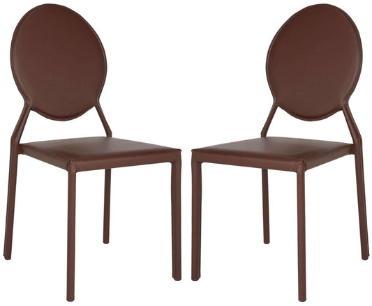 Safavieh Warner 37''H Round Back Leather Side Chair Set Of 2 - Brown | Dining Chairs | Modishstore
