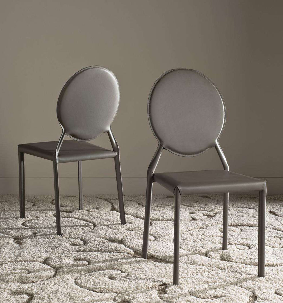Safavieh Warner 37''H Round Back Leather Side Chair Set Of 2 - Gray | Dining Chairs | Modishstore - 2