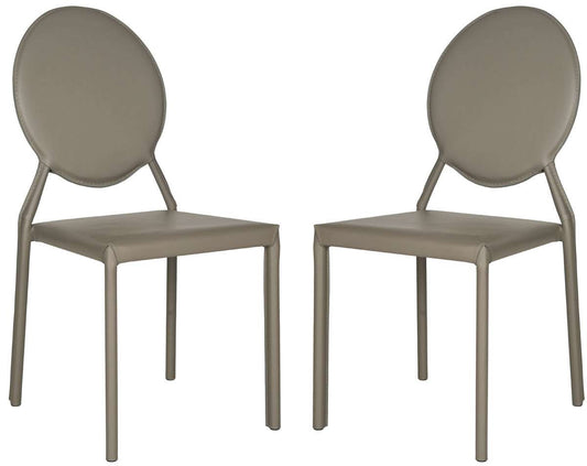 Safavieh Warner 37''H Round Back Leather Side Chair Set Of 2 - Gray | Dining Chairs | Modishstore