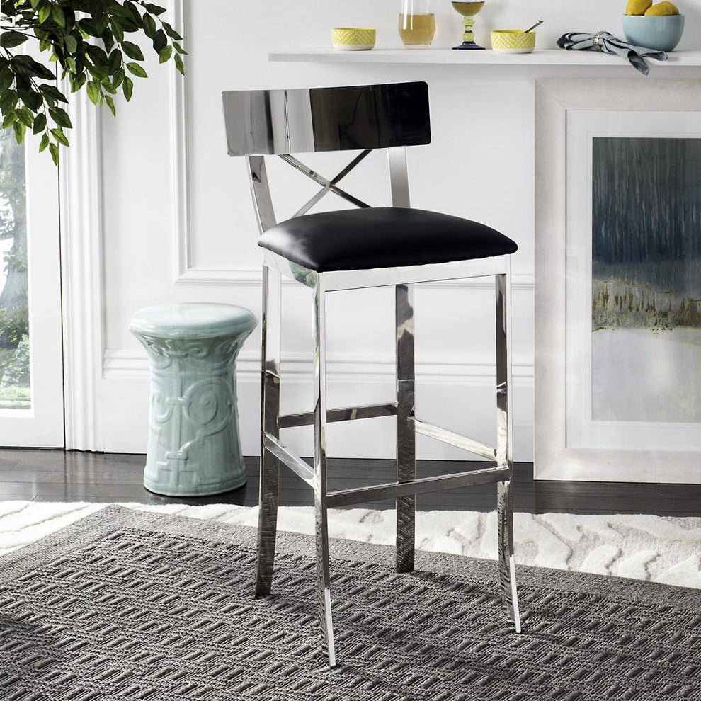 Safavieh Zoey 39''H Stainless Steel Cross Back Bar Stool | Bar Stools | Modishstore - 2