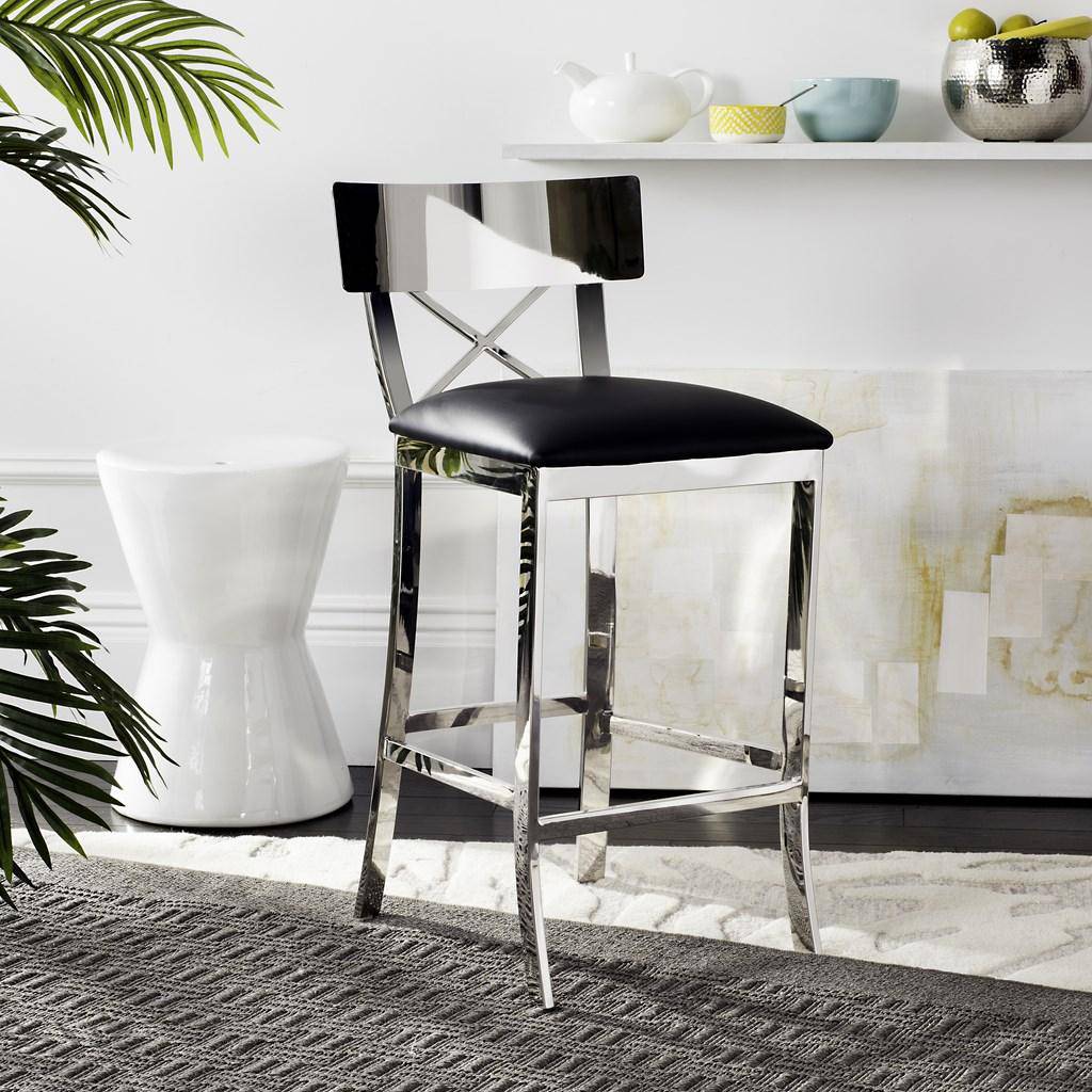 Safavieh Zoey 35''H Stainless Steel Cross Back Counter Stool | Counter Stools | Modishstore - 2