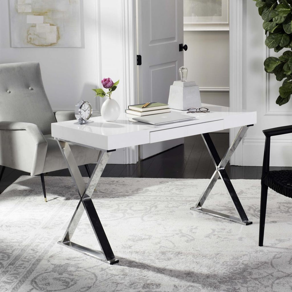 Safavieh Paley 47''W One Drawer Lacquer & Chrome  Desk | Desks | Modishstore - 2
