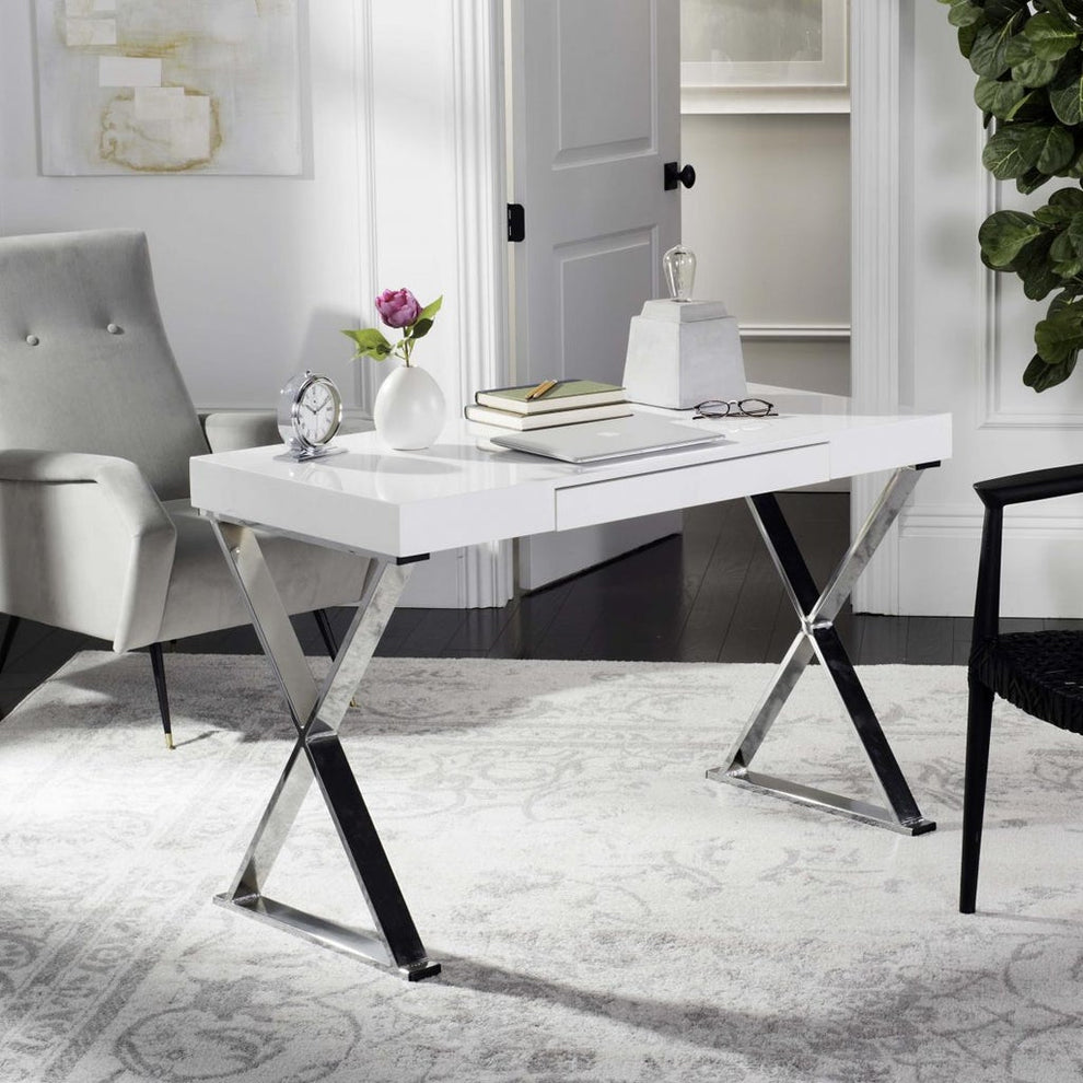 Safavieh Paley 47''W One Drawer Lacquer & Chrome  Desk | Desks | Modishstore - 2