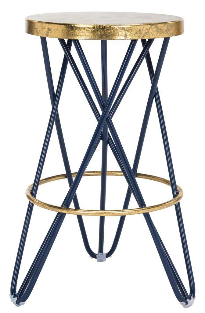 Safavieh Lorna Gold Leaf Counter Stool - Navy | Bar Stools | Modishstore - 2