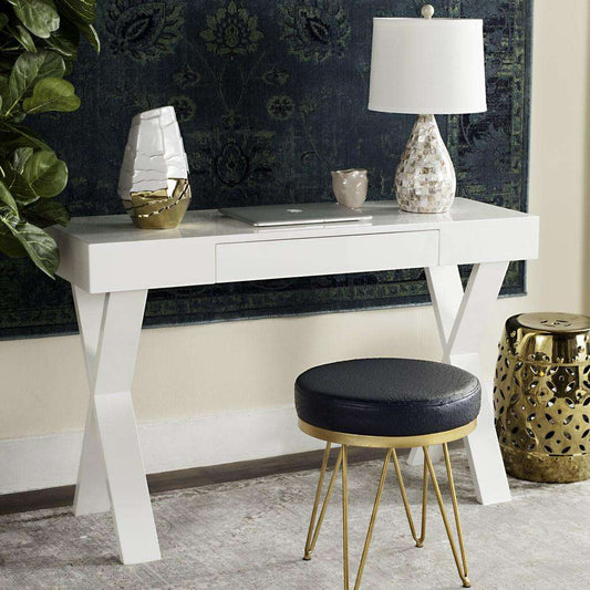 Safavieh Alessia Mid Century Lacquer One Drawer Vanity Desk - White | Desks  | Modishstore