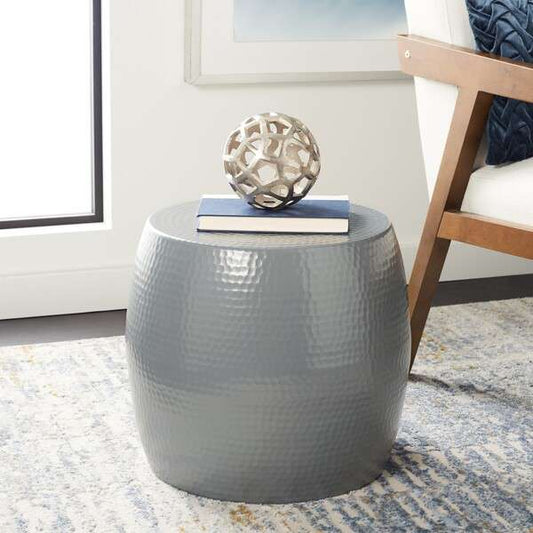 Safavieh Vanadium Round Hammered Stool - Dark Gray | End Tables | Modishstore