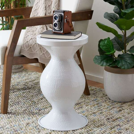 Safavieh Radium Small Hammered Stool - White | End Tables | Modishstore