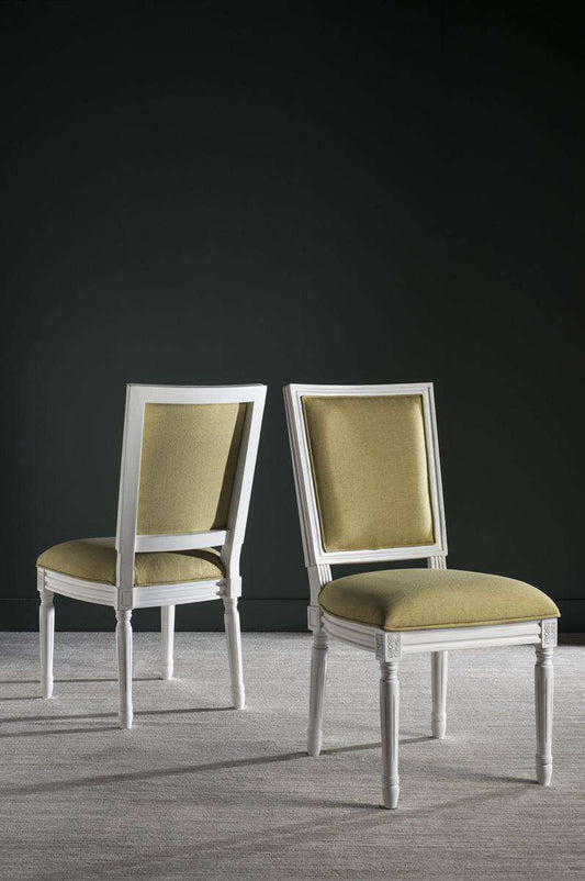 Safavieh Buchanan 19''H French Brasserie Linen Rect Side Chair Set Of 2 - Spring Green With Cream | Dining Chairs | Modishstore