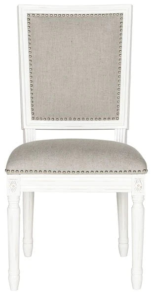 Safavieh Buchanan 19''H French Brasserie Linen Rect Side Chair Set Of 2 - Silver Nail Heads Light Gray | Dining Chairs | Modishstore - 2