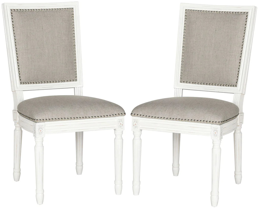 Safavieh Buchanan 19''H French Brasserie Linen Rect Side Chair Set Of 2 - Silver Nail Heads Light Gray | Dining Chairs | Modishstore - 3