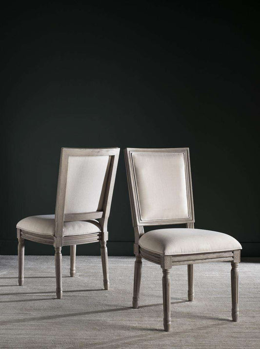 Safavieh Buchanan 19''H French Brasserie Linen Rect Side Chair Set Of 2 - Light Beige | Dining Chairs | Modishstore