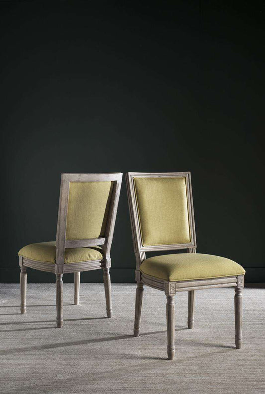 Safavieh Buchanan 19''H French Brasserie Linen Rect Side Chair Set Of 2 - Spring Green With Rustic Grey | Dining Chairs | Modishstore