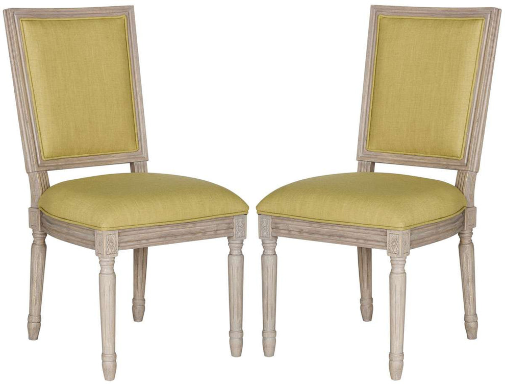 Safavieh Buchanan 19''H French Brasserie Linen Rect Side Chair Set Of 2 - Spring Green With Rustic Grey | Dining Chairs | Modishstore - 2