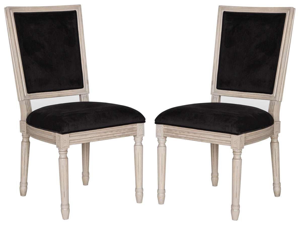 Safavieh Buchanan 19''H French Brasserie Velvet Rect Side Chair Set Of 2 - Silver Nail Heads Set Of 2 - Black Velvet | Dining Chairs | Modishstore - 2