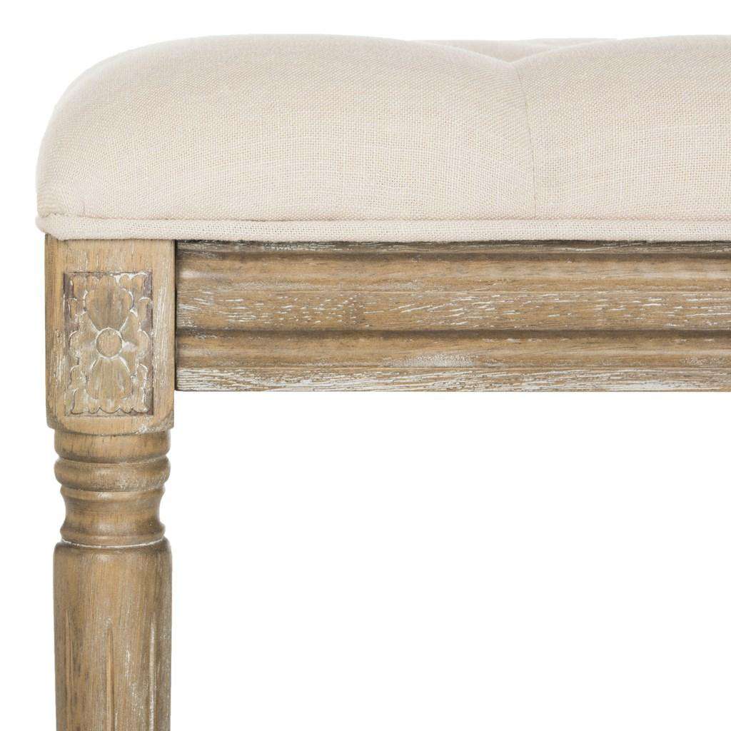 Safavieh Rocha 19''H French Brasserie Tufted Traditional Rustic Wood Bench - Beige | Benches  | Modishstore - 2