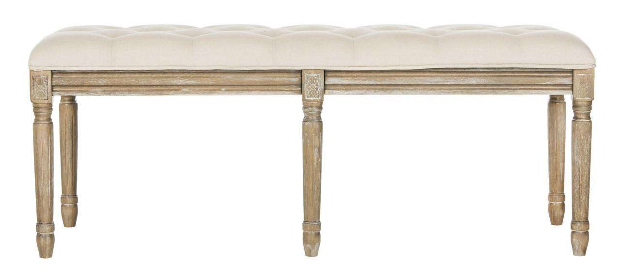 Safavieh Rocha 19''H French Brasserie Tufted Traditional Rustic Wood Bench - Beige | Benches  | Modishstore