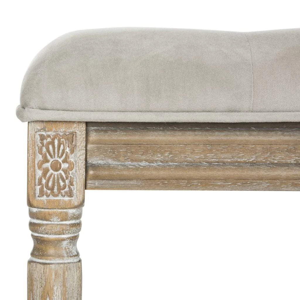 Safavieh Rocha 19''H French Brasserie Tufted Traditional Rustic Wood Bench - Gray Velvet | Benches  | Modishstore - 2