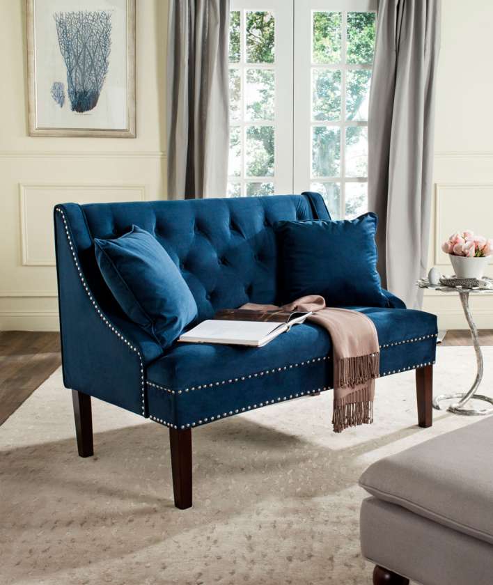 Safavieh Zoey Velvet Settee W/ Silver Nailheads | Loveseats | Modishstore - 5