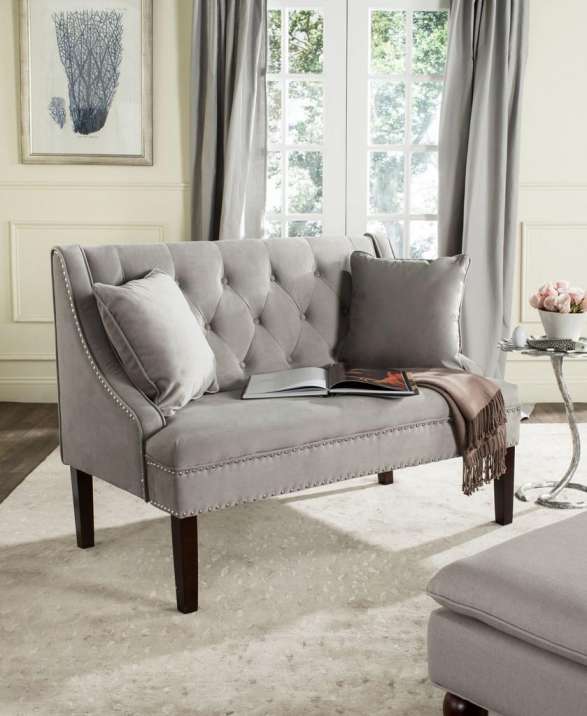Safavieh Zoey Velvet Settee W/ Silver Nailheads | Loveseats | Modishstore - 4