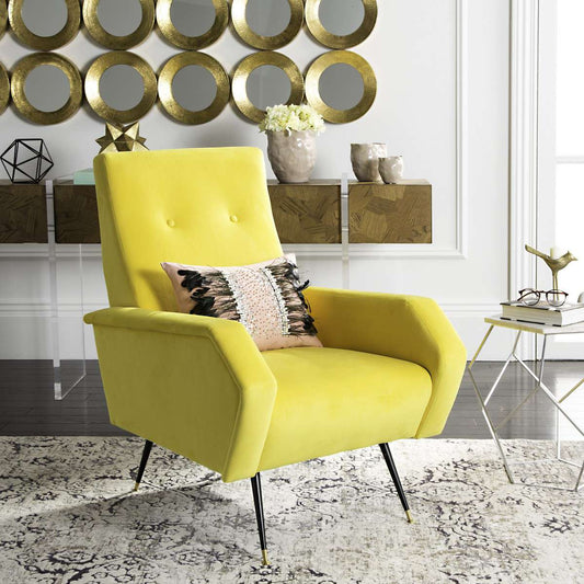 Safavieh Aida Velvet Retro Mid Century Accent Chair - Yellow Velvet | Accent Chairs | Modishstore