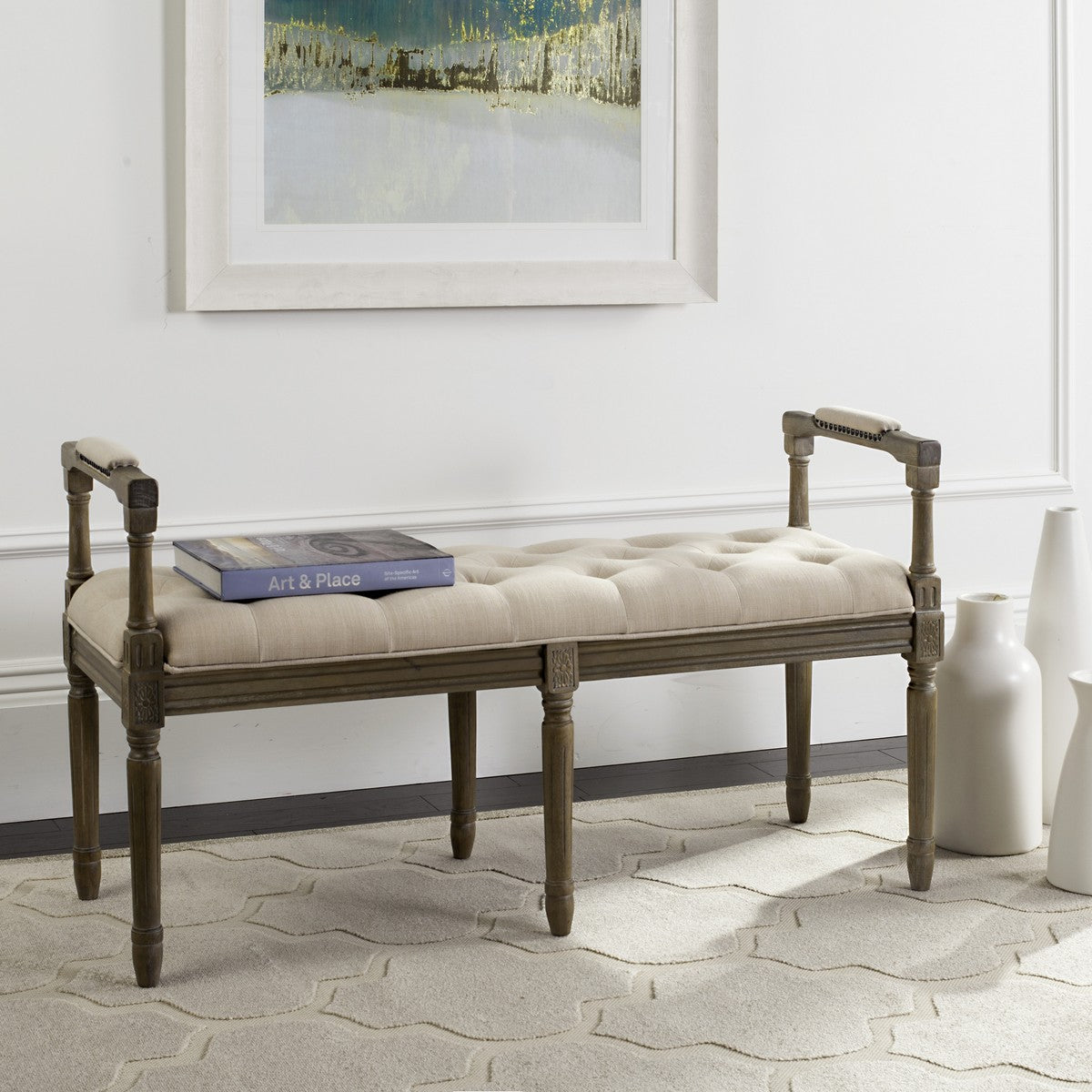 Safavieh Raiden Linen Rustic Oak Bench | Benches | Modishstore - 1