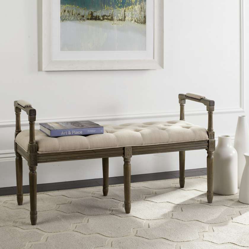 Safavieh Raiden Linen Rustic Oak Bench | Benches | Modishstore - 3
