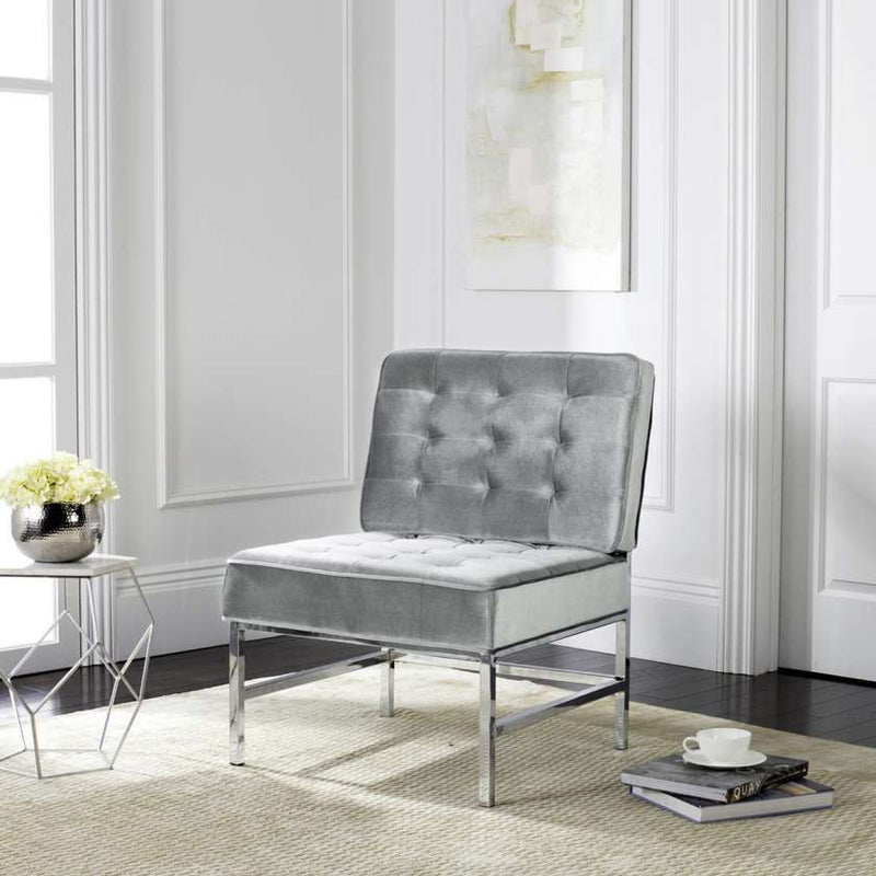 Safavieh Ansel Modern Tufted Linen Chrome Accent Chair | Accent Chairs | Modishstore - 1