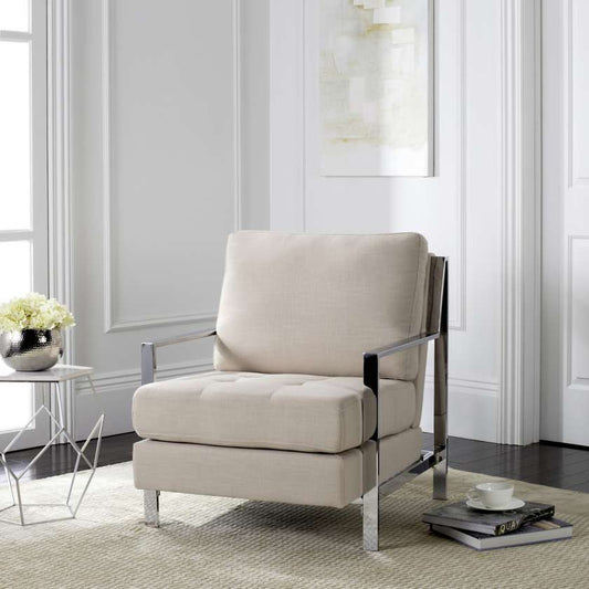 Safavieh Walden Modern Tufted Linen Chrome Accent Chair | Accent Chairs | Modishstore - 1