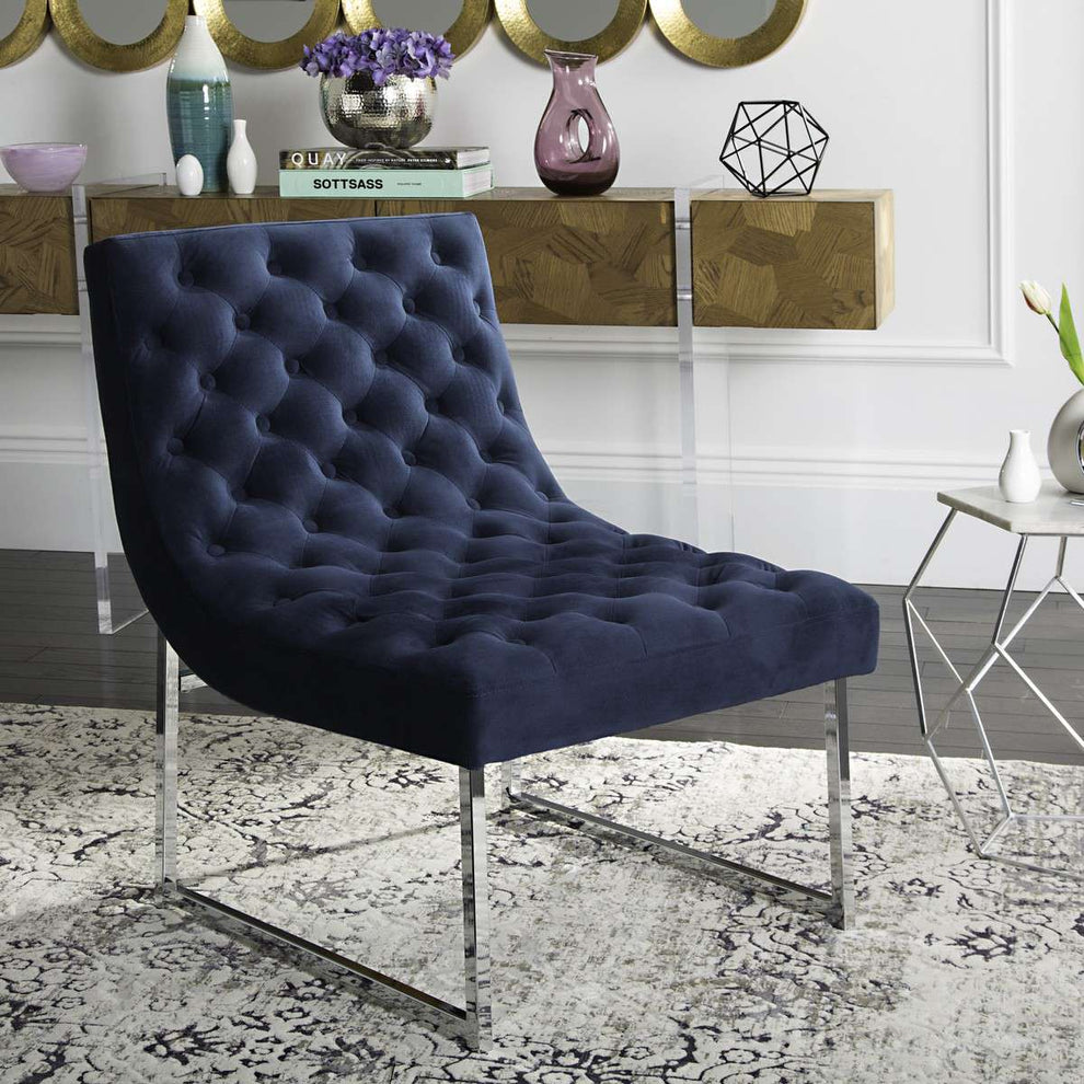 Safavieh Hadley Velvet Tufted Accent Chair - Navy Velvet | Accent Chairs | Modishstore - 4