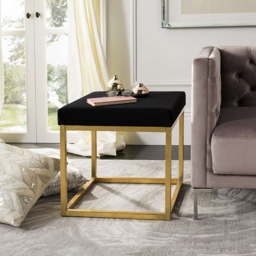 Safavieh Rowan Contemporary Glam Velvet Square Ottoman | Ottomans | Modishstore - 2