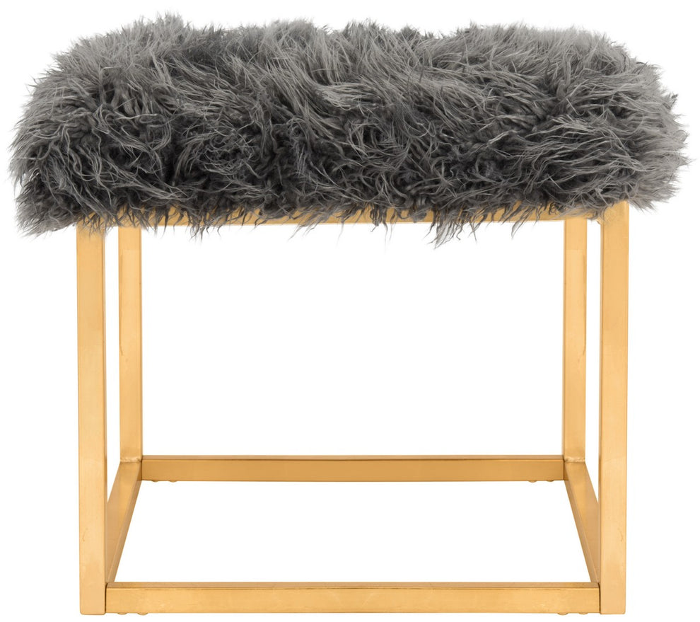 Safavieh Rowan Contemporary Glam Faux Sheepkin Square Ottoman | Ottomans | Modishstore - 1