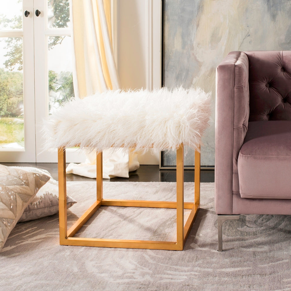 Safavieh Rowan Contemporary Glam Faux Sheepkin Square Ottoman | Ottomans | Modishstore - 4