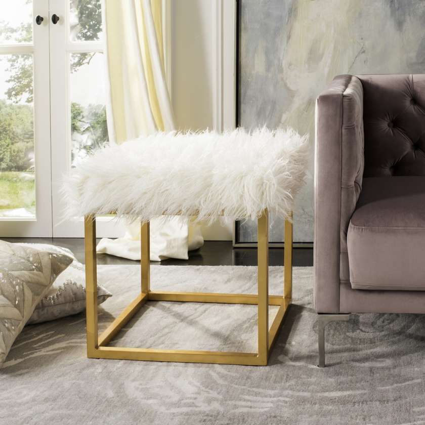 Safavieh Rowan Contemporary Glam Faux Sheepkin Square Ottoman | Ottomans | Modishstore - 5