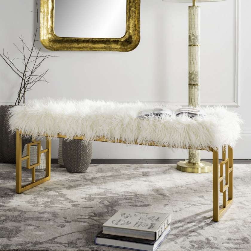 Safavieh Mera Faux Sheepskin Bench | Benches | Modishstore - 2