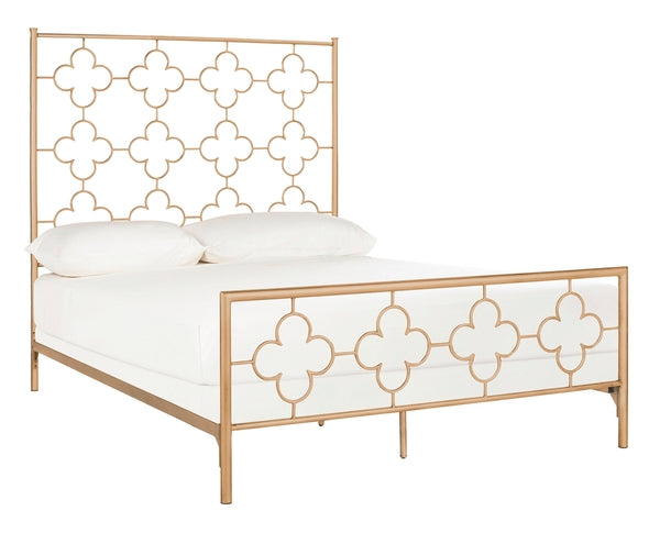 Safavieh Morris Lattice Metal Bed Queen Size - Antique Gold | Beds | Modishstore - 2
