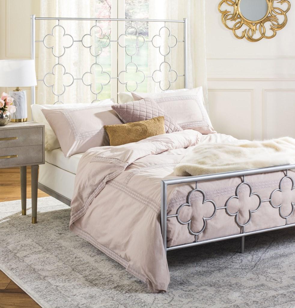 Safavieh Morris Lattice Metal Bed Queen Size - Antique Silver | Beds | Modishstore