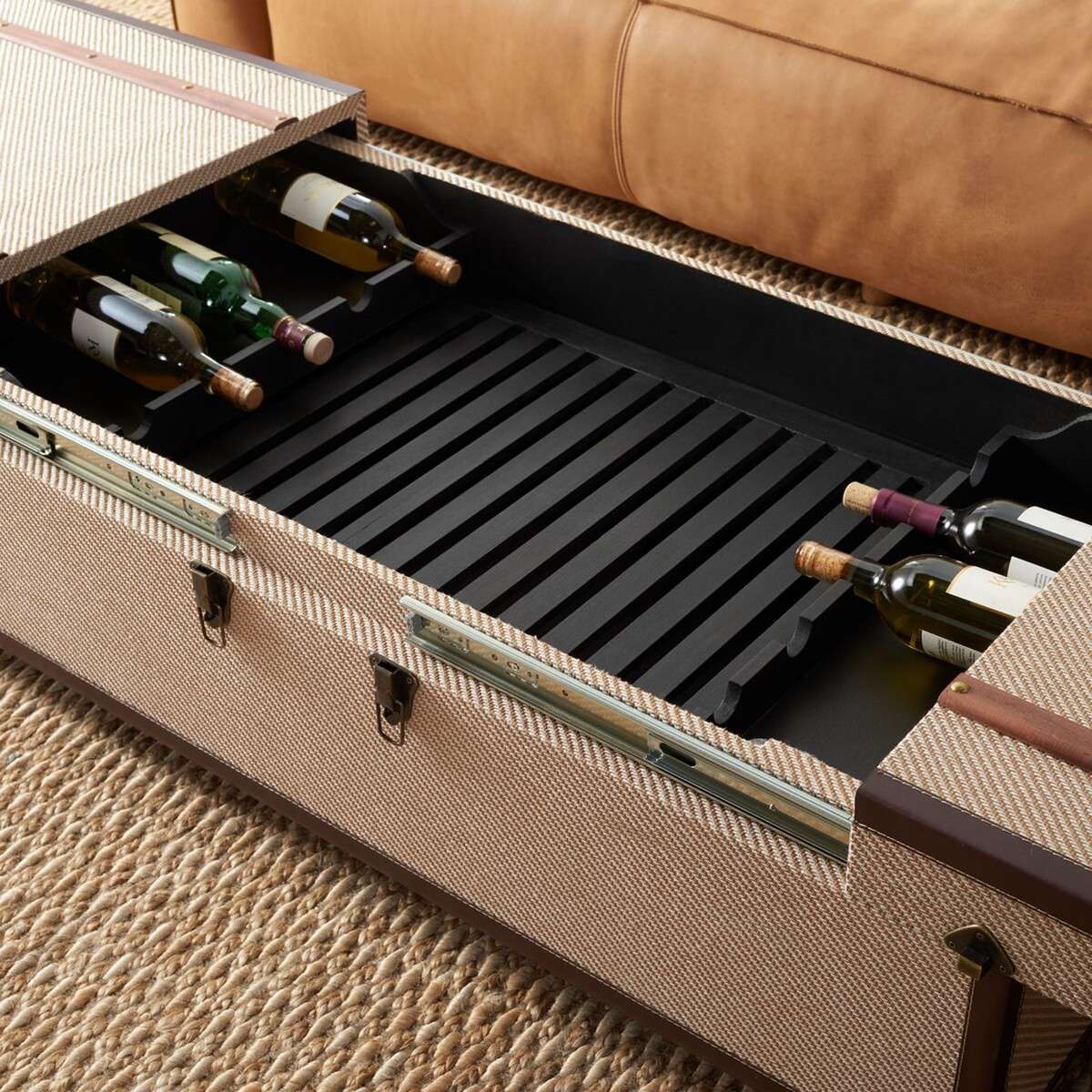 Safavieh Zoe Coffee Table Storage Trunk With Wine Rack - Beige |  | Modishstore - 4
