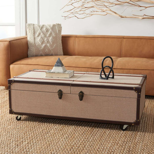 Safavieh Zoe Coffee Table Storage Trunk With Wine Rack - Beige |  | Modishstore