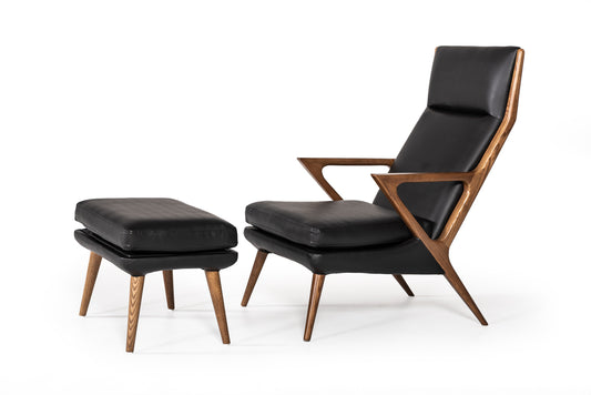 Modrest Fulton Modern Black Lounge Chair & Ottoman | Modishstore | Lounge Chairs
