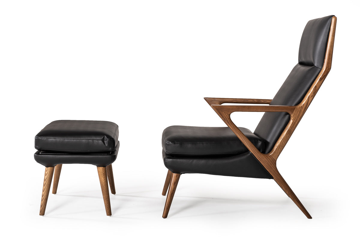 Modrest Fulton Modern Black Lounge Chair & Ottoman-3