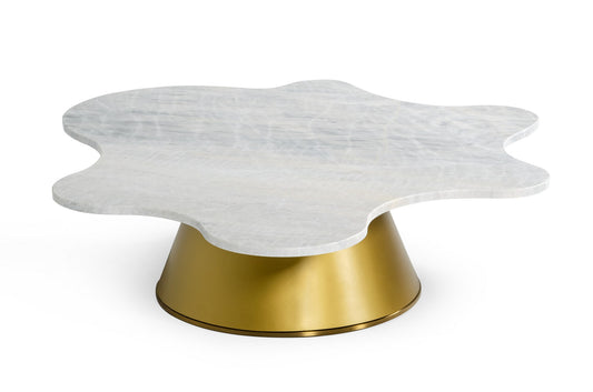 Modrest Gabbro Low - Glam White Marble and Gold Coffee Table | Modishstore | Coffee Tables