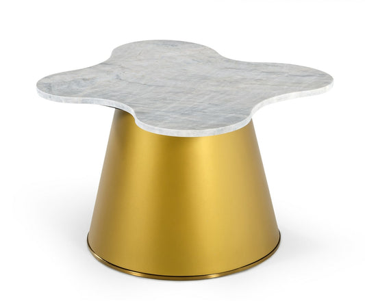 Modrest Gabbro - Glam White Marble and Gold End Table | Modishstore | End Tables