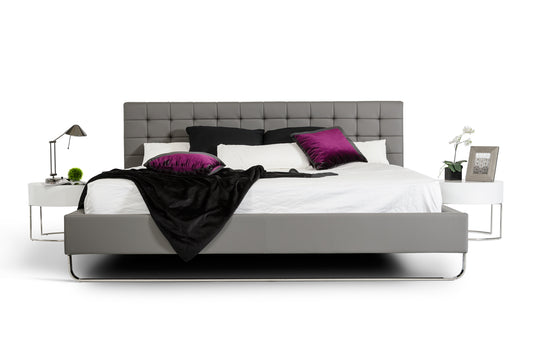 Modrest Gemma Modern Grey Leatherette Bed | Modishstore | Beds
