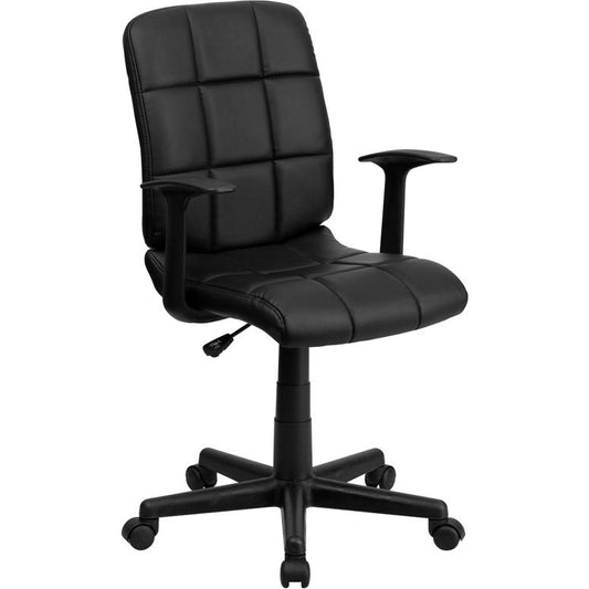 Mid-Back Black Quilted Vinyl Swivel Task Office Chair With Arms By Flash Furniture | Office Chairs | Modishstore