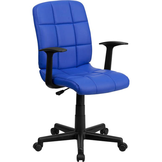 Mid-Back Blue Quilted Vinyl Swivel Task Office Chair With Arms By Flash Furniture | Office Chairs | Modishstore - 1