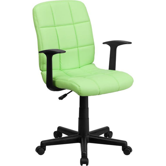 Mid-Back Green Quilted Vinyl Swivel Task Office Chair With Arms By Flash Furniture | Office Chairs | Modishstore - 1